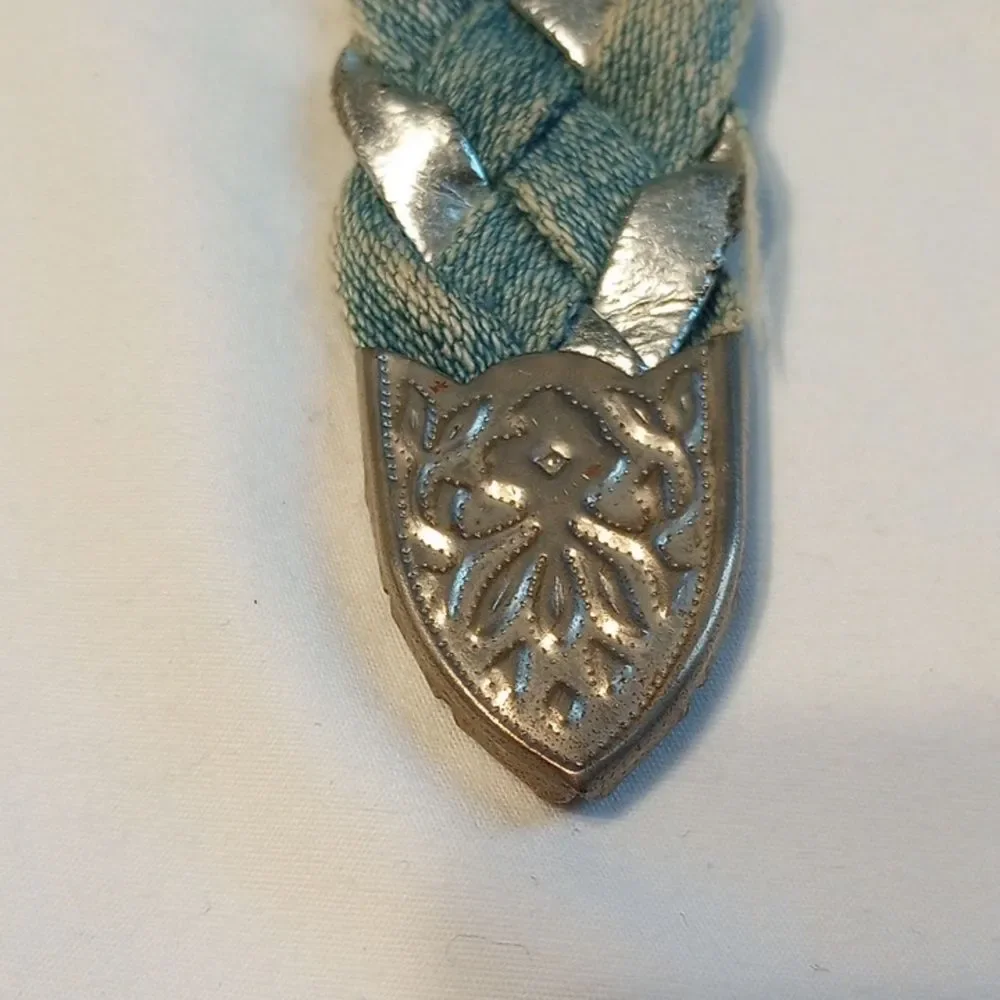 Girls Vintage Silver and Denium Braided Belt with Tin Buckle
